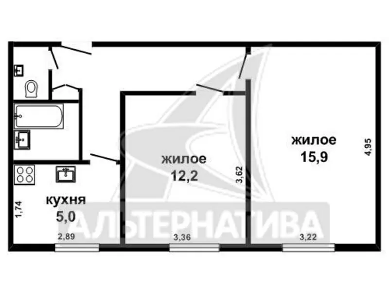 2-комнатная квартира,  г.Брест,  Мицкевича,  46, 1/46, 1/28, 1/5, 0. w161470 8