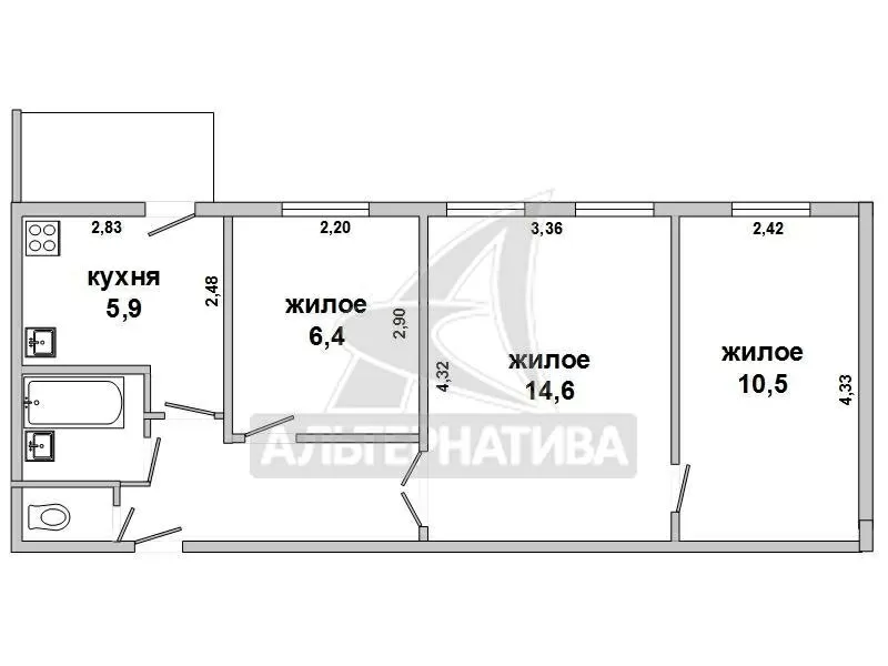 Комната в трёхкомнатной квартире. г.Брест,  Гоголя ул. w161457 6