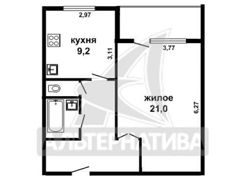 1-комнатная квартира,  Скрипникова,  1999 г.п.,  47, 6/21, 0/9, 2. w161059 6
