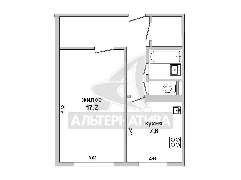 1-комнатная квартира,  Брест,  Краснознаменная,  37, 4/37, 4/17, 2. w162244 2