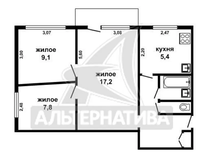 3-комнатная квартира,  г.Брест,  Советской Конституции ул. w170288 5