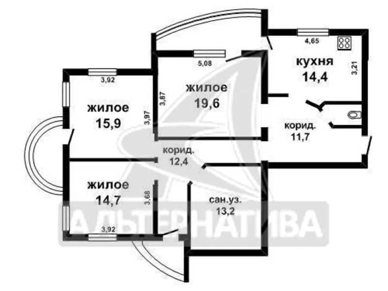 3-комнатная квартира,  Высокая ул.,  111, 4/50, 2/14, 3. w160027 2