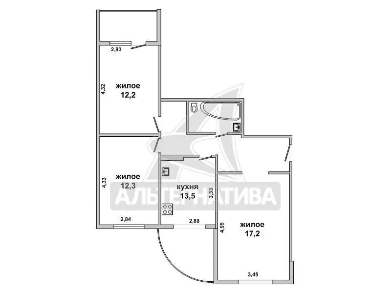 3-комнатная квартира,  г.Брест,  Сябровская ул. w171370 6