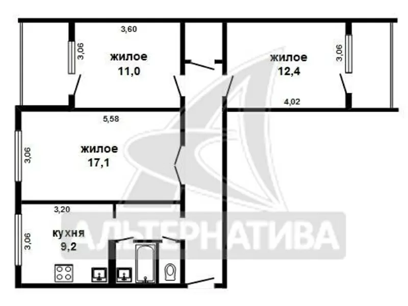 3-комнатная квартира,  г.Брест,  Сябровская,  74, 2/69, 5/40, 5/9, 2. w162151 11