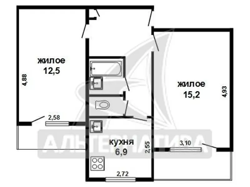 2-комнатная квартира,  г.Брест,  Кирова ул.,  49, 3/46, 5/27, 7/6, 9. w161987 3