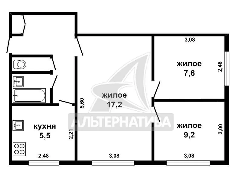 3-комнатная квартира,  г.Брест,  МОПРа ул.,  1968 г.п. w171102 10