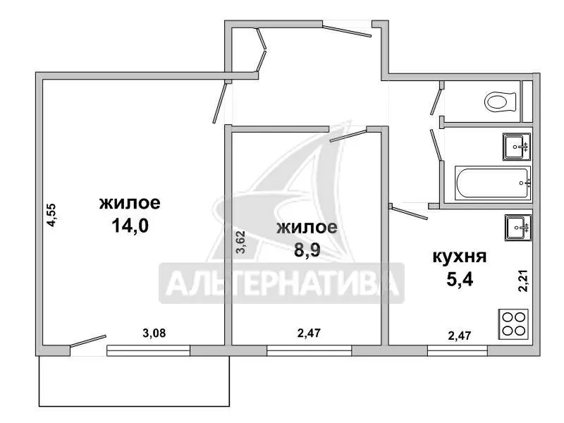 2-комнатная квартира,  г.Брест,  Кривошейна ул. w171331 3