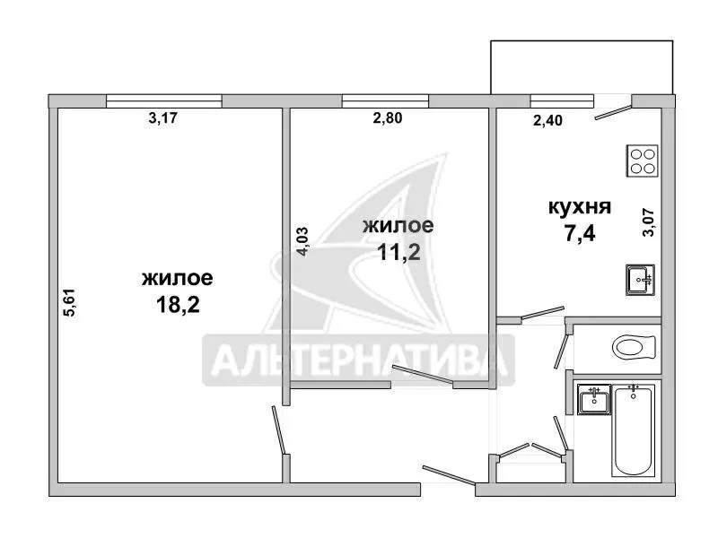 2-комнатная квартира,  г.Брест,  Московская ул.,  1971 г.п. w171556 9