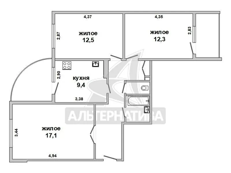 3-комнатная квартира,  г.Брест,  Луцкая ул.,  1989 г.п. w170082