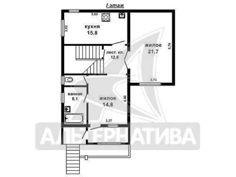 Жилой дом. 1998 г. Кирпич / алюминиевый шифер. Цоколь+2 этажа. r161041 23