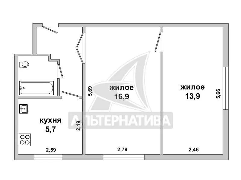 2-комнатная квартира,  г.Брест,  Красногвардейская ул. w172637 2