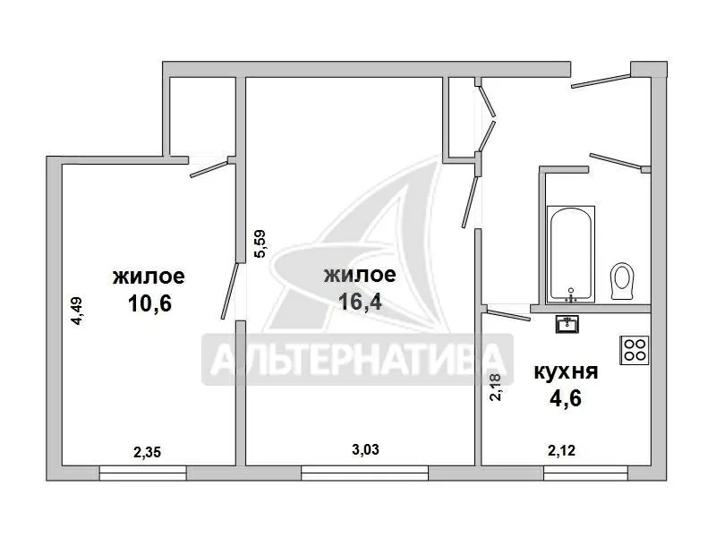 2-комнатная квартира,  г.Брест,  Гоголя ул.,  1957 г.п. w172336 2