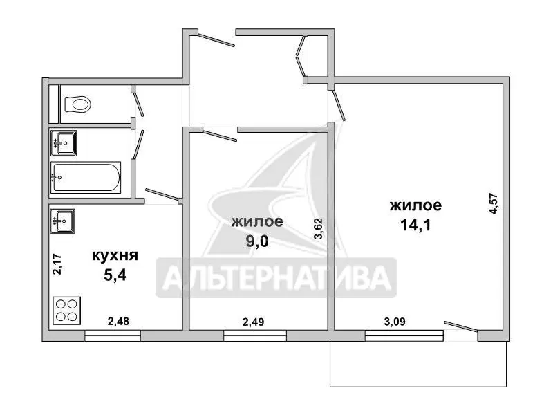2-комнатная квартира,  г.Брест,  МОПРа ул.,  1969 г.п. w180138 10