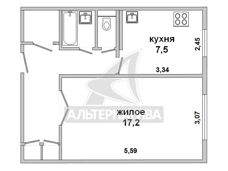 1-комнатная квартира,  г.Брест,  Кирова ул.,  1978 г.п. w170625