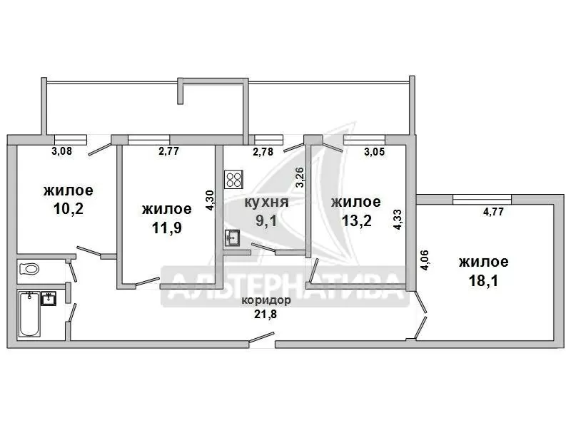 4-комнатная квартира,  г.Брест,  Московская ул.,  1999 г.п. w170781 9