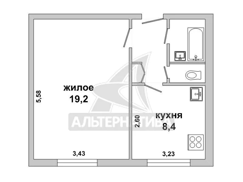 1-комнатная квартира,  г.Брест,  Ленина ул.,  1960 г.п. w170707 2