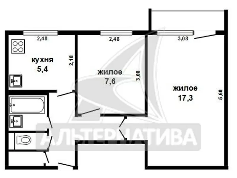 2-комнатная квартира,  Брест,  Партизанский проспект,  1973 г.п. w170827 8