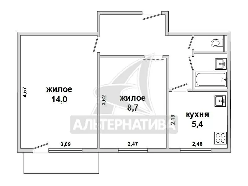 2-комнатная квартира,  г.Брест,  Советской Конституции ул. w170179 9