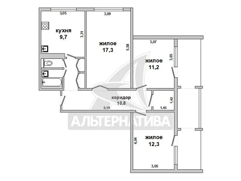 3-комнатная квартира,  г.Брест,  МОПРа ул. w180256 10