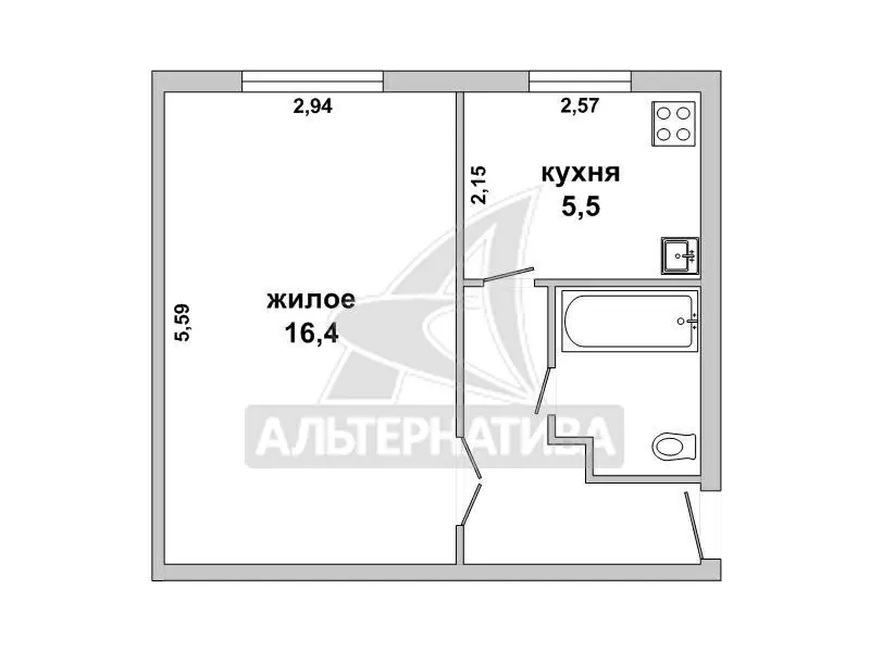 1-комнатная квартира,  г.Брест,  Халтурина ул. w180044 2