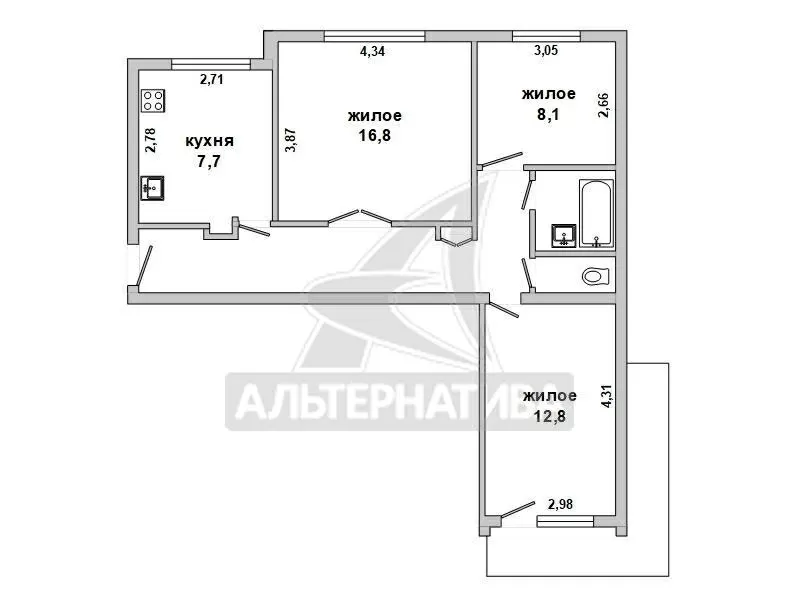 3-комнатная квартира,  г. Брест,  наб.Франциска Скорины. w181071 2