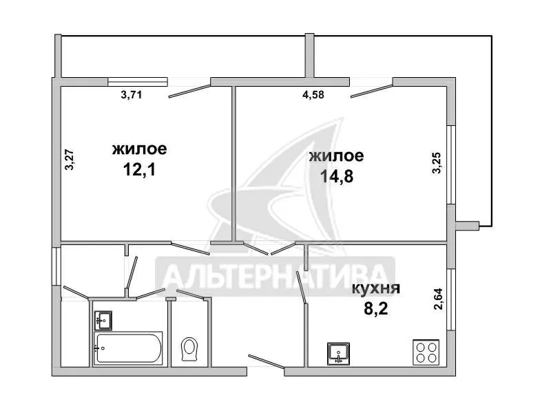 2-комнатная квартира,  г. Брест,  ул. Интернациональная. w181373 2