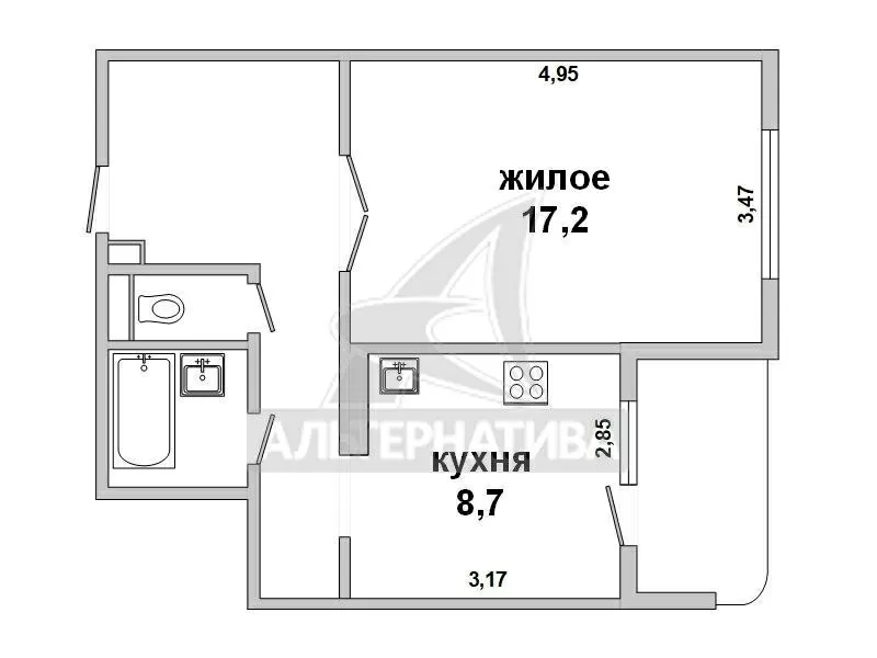 1-комнатная квартира,  Суворова,  2/9 панельного,  42, 9/17, 2/8, 7. w161239 8