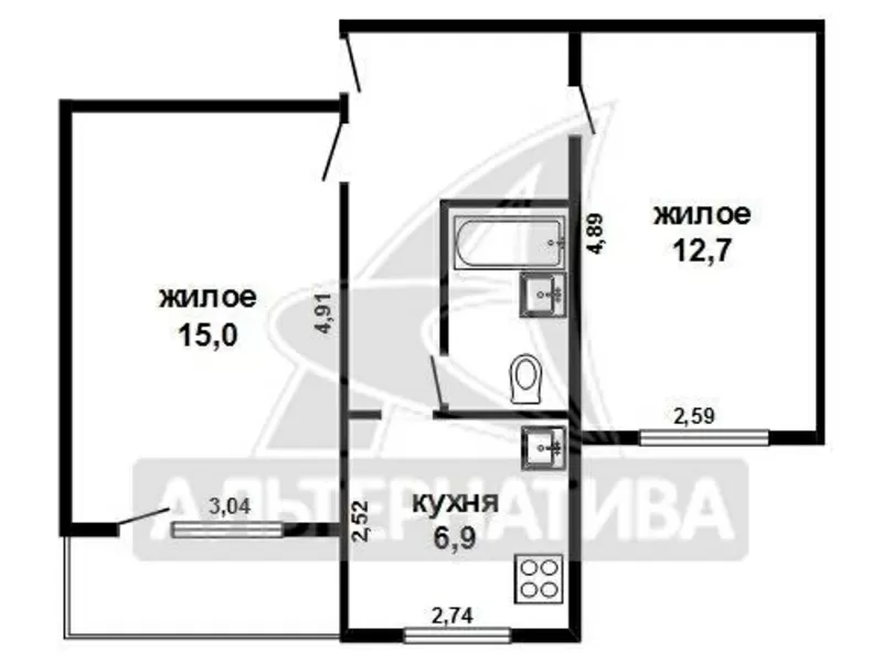 2-комнатная квартира,  г.Брест,  Кирова ул.,  48, 0/47, 1/27, 7/6, 9. w161762 19