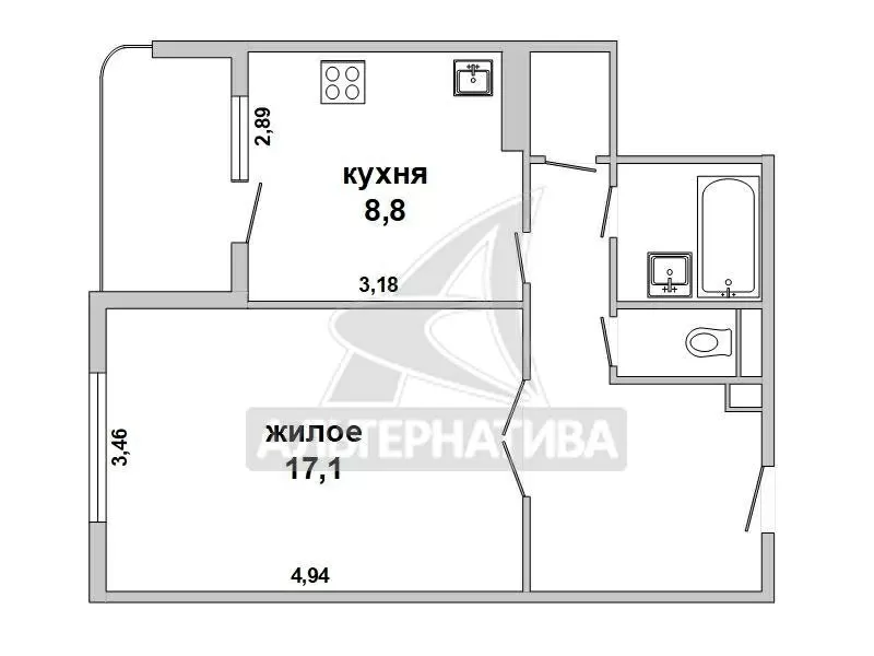 1-комнатная квартира,  г.Брест,  Рябиновая,  43, 1/41, 2/17, 1/8, 8. w161995 5