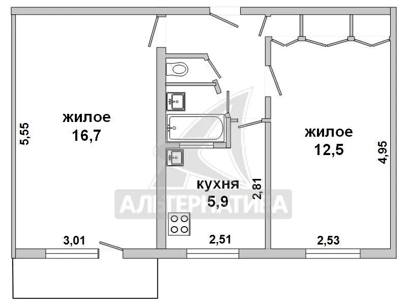 2-комнатная квартира,  г.Брест,  Кирова ул.,  1966 г.п. w160182 14
