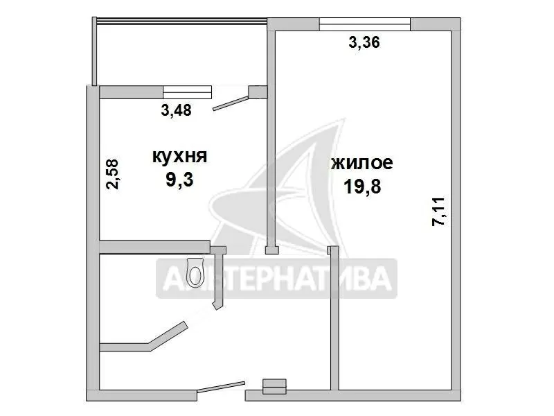 1-комнатная квартира,  Краснознаменная,  44, 6/50, 2/19, 8/9, 3. w161273 2