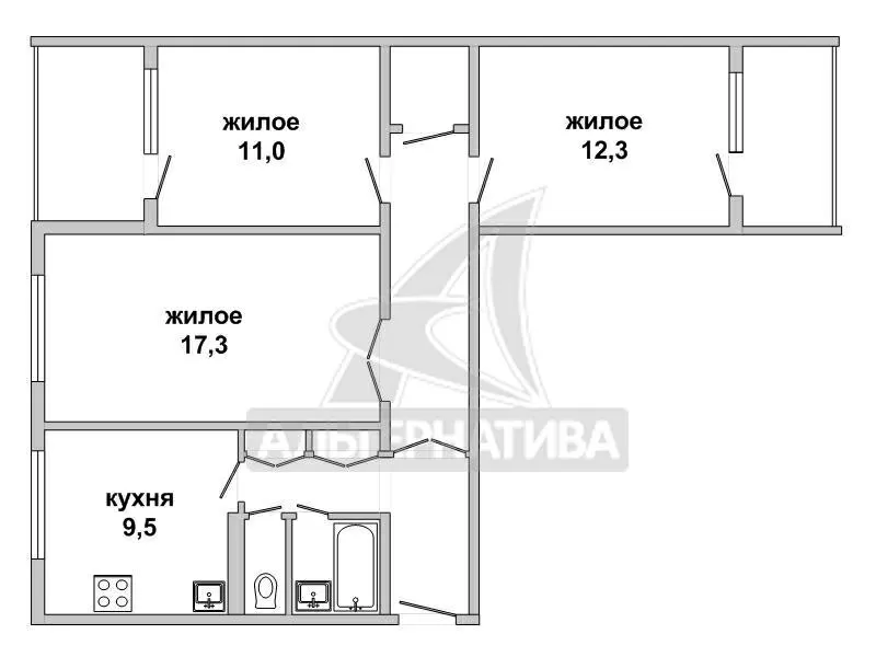 3-комнатная квартира,  г.Брест,  Партизанский пр-т. w172652 3