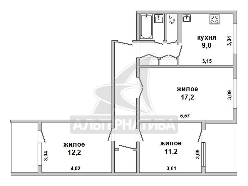 3-комнатная квартира,  г.Брест,  Дубровская ул. w180092