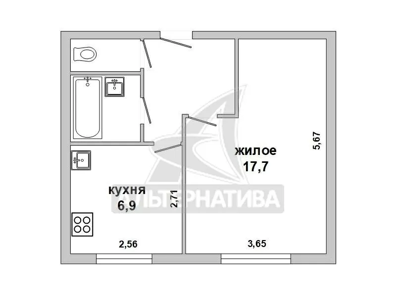 1-комнатная квартира,  г.Брест,  Октябрьская ул. w180413