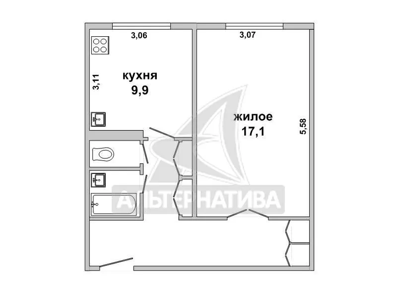 1-комнатная квартира,  г. Брест,  ул. Красногвардейская ул. w180824