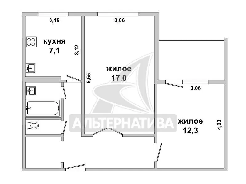 2-комнатная квартира,  г. Брест,  Волгоградская ул. w181260 4