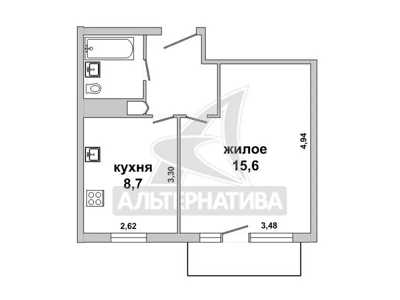 1-комнатная квартира,  г. Жабинка,  ул. Заречная,  1980 г.п. w181492 8