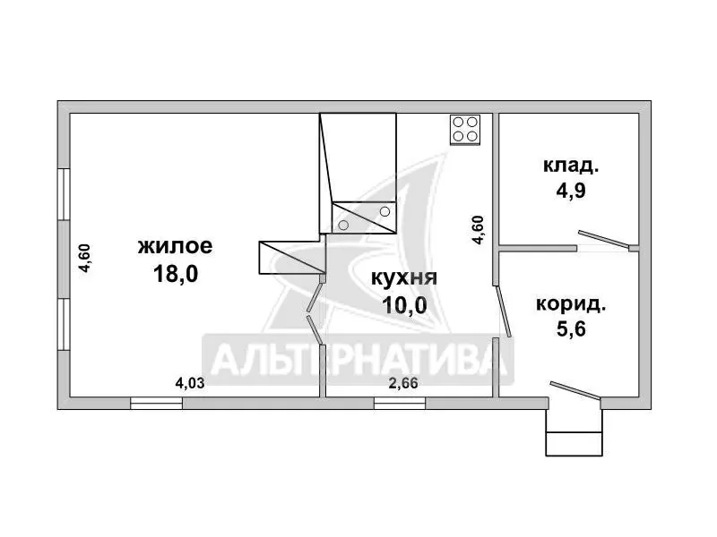 Жилой дом в Брестском р-не.  г.п. 1 этаж. Общ.- 38, 4 кв.м. r180703 2