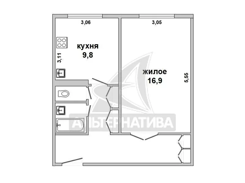 1-комнатная квартира,  Брест,  наб. Франциска Скорины,  1976 г.п. w182168 10