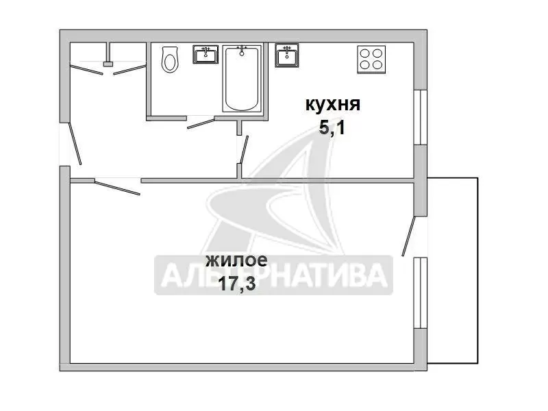 1-комнатная квартира,  г. Брест,  Молодогвардейская,  1979 г.п. w182340 6
