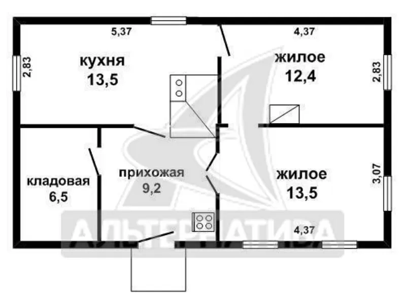 Жилой дом. г.Жабинка. Брус / шифер. 1 этаж. Общ. - 55, 1 кв.м. r161038 9