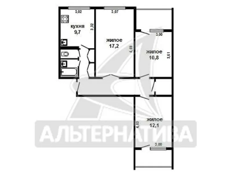 3-комнатная квартира,  г.Брест,  МОПРа ул.,  71, 2/66, 7/40, 1/9, 7. w161983 8