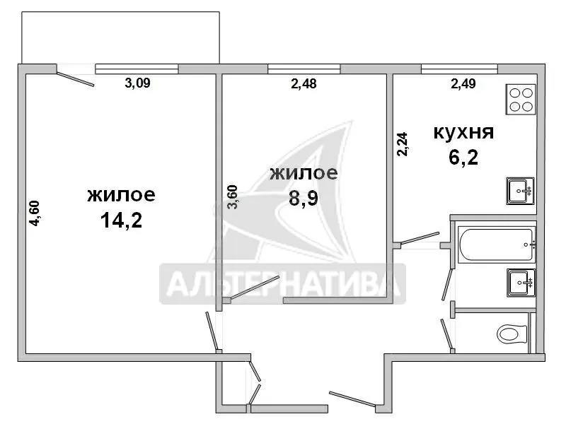 2-комнатная квартира,  г.Брест,  ГОБК ул.,  39, 1/28, 3/23, 1/6, 2. w161904 7