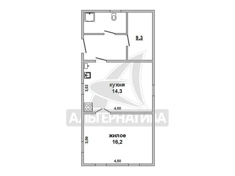 Жилой дом в Жабинковском р-не. 1 этаж. Общ.СНБ - 55, 9 кв.м. r172447 2