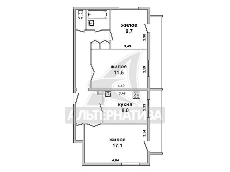 3-комнатная квартира,  г.Брест,  Интернациональная ул. w171784 12