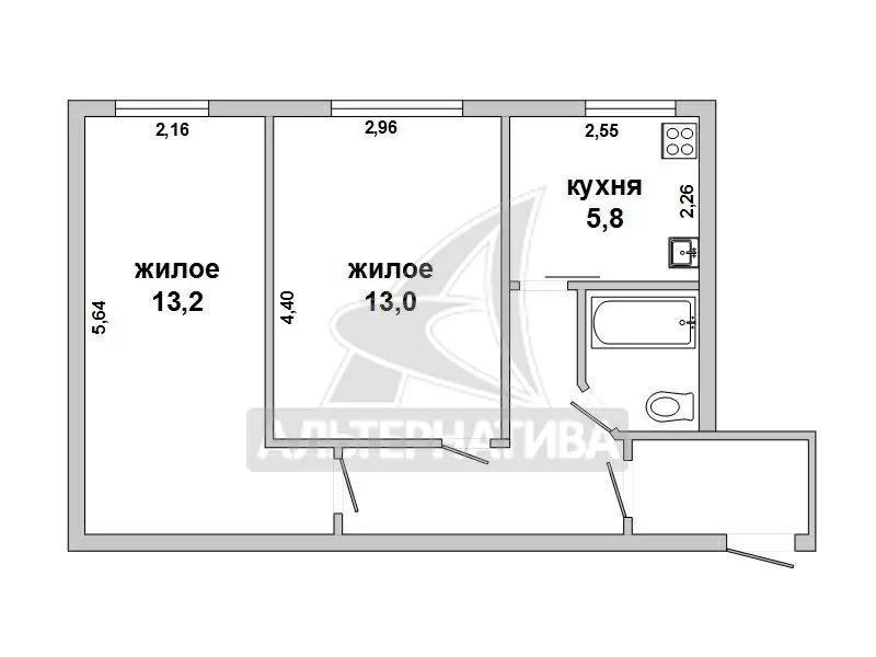 2-комнатная квартира,  аг.Пелище,  Первомайская ул. w172209 9