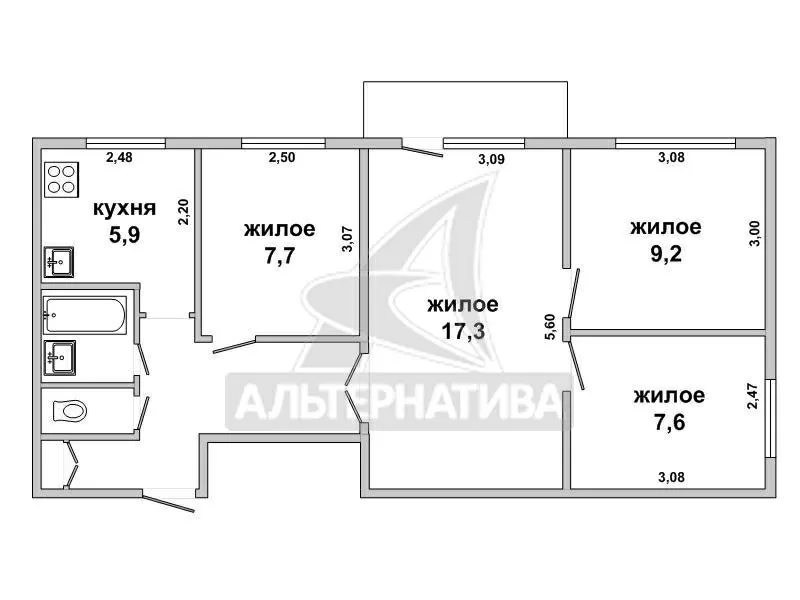 4-комнатная квартира,  г. Брест,  ул. Брестских дивизий w180547 8