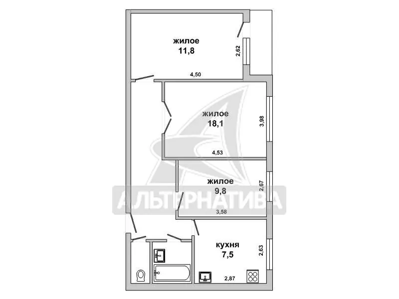 3-комнатная квартира,  г. Брест,  ул. 28 Июля. w180484 15