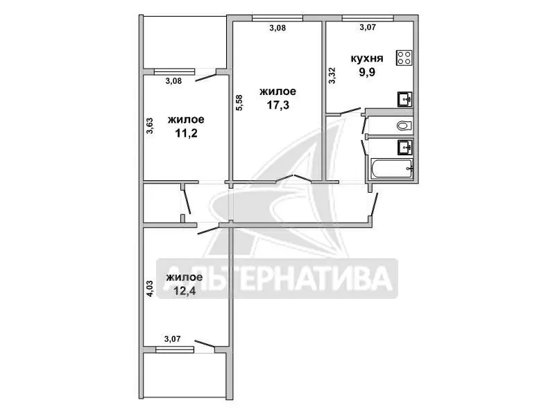 3-комнатная квартира,  г. Брест,  ул. Дубровская,  1975 г.п. w180567 2