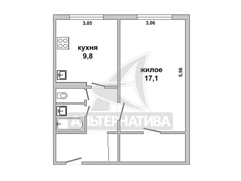 1-комнатная квартира,  г. Брест,  ул. Красногвардейская. w180639 3